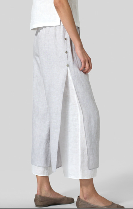 Vivid Pants - VIVID 100% Linen Double Layer Statement Cropped pant sea shell button Size-L